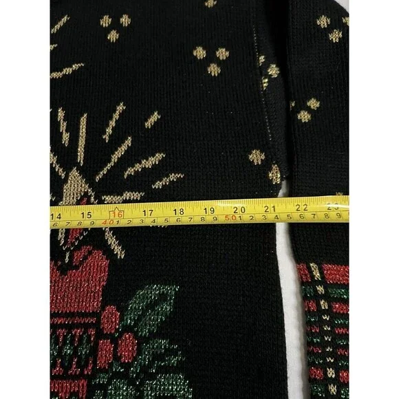 Christmas Knitted Sweater Black Candles Metallic Thread SZ Small Ugly Sweater - Picture 4 of 6